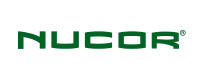 NUCOR client dark gray text logo on silver plate style background used to represent a satisfied Fulfillit client