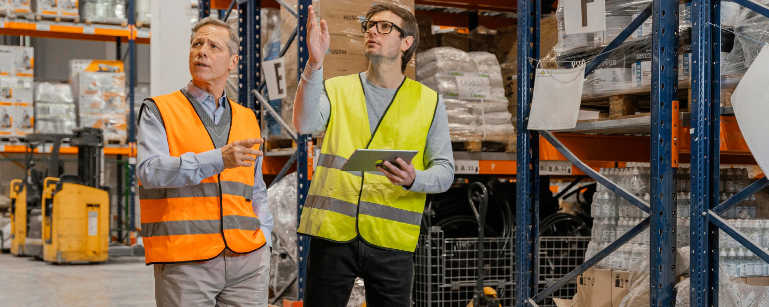 Employees ensuring warehouse safety with AI